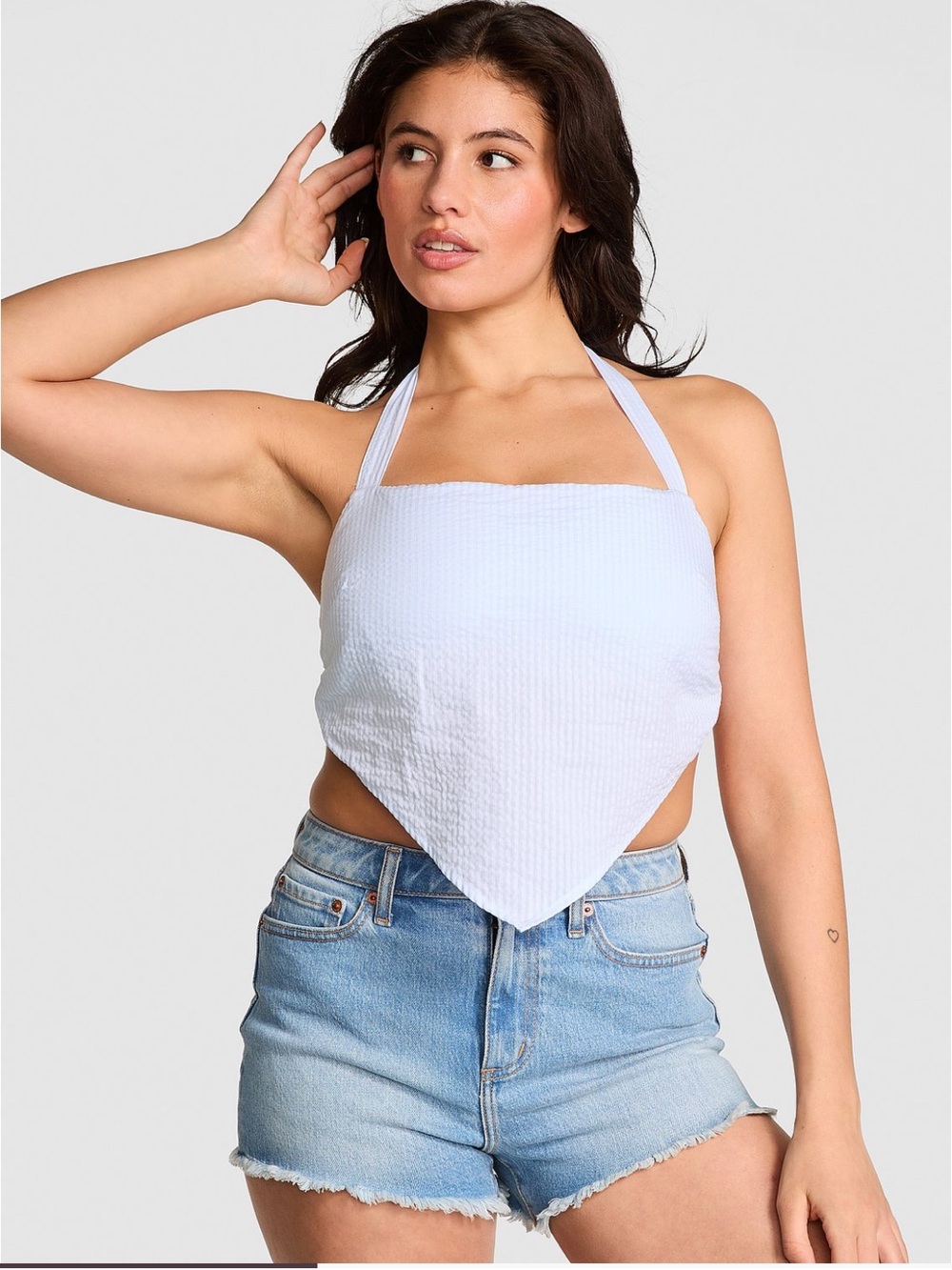 White and blue striped halter top